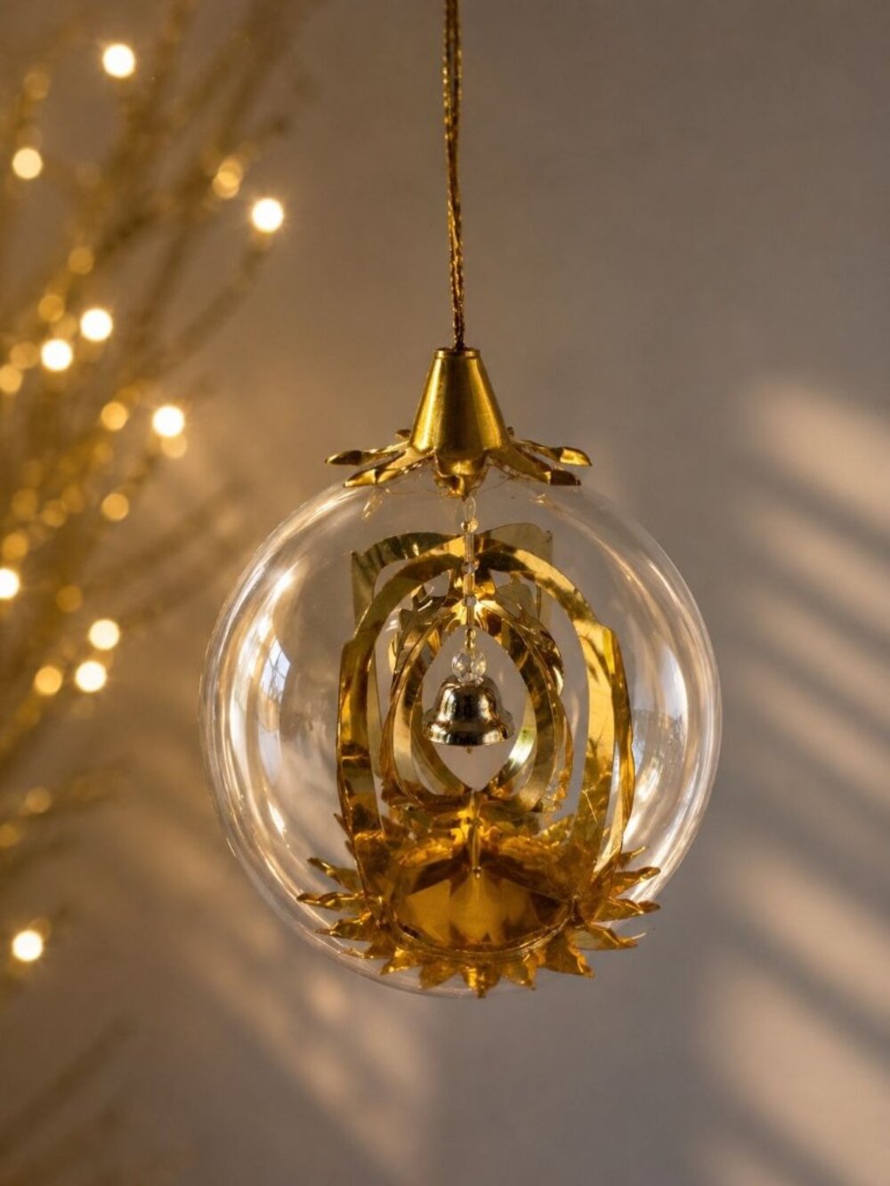 Resl Lenz Germany Glass Gyro Ornament Bell Spinner Gold Foil Globe 3 1/2"
